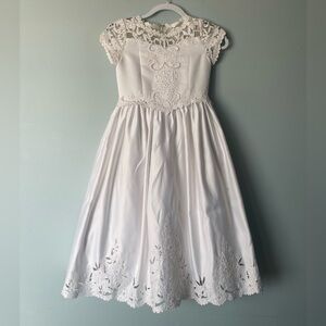 Girl’s White Lace Communion Kids Dress Cutout Embroidery Pearls